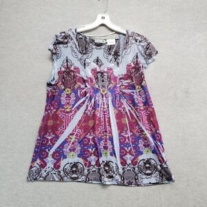 Unity Women Top XL Purple Sequin Popover‎ Short Flutter Sleeve Geometric